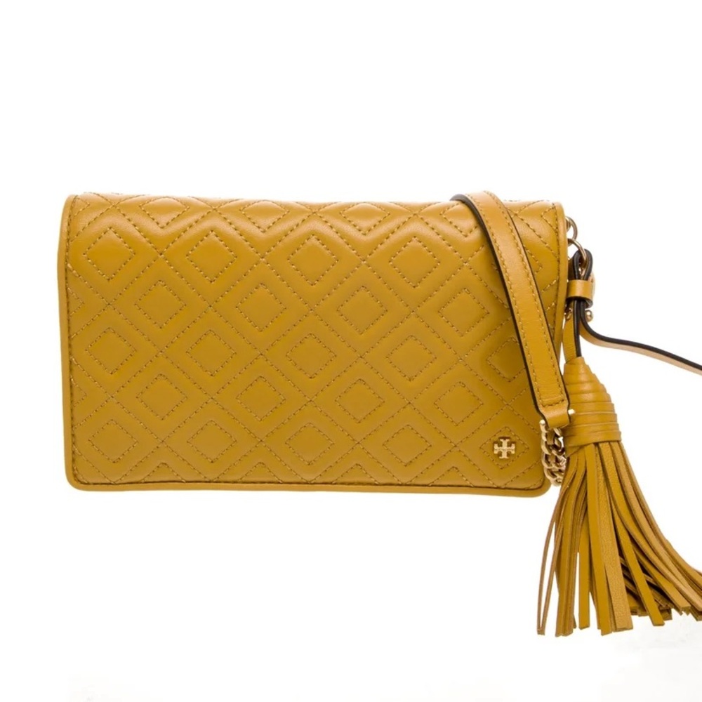 Tory Burch Fleming Mustard Quilted Leather Crossbody Bag
